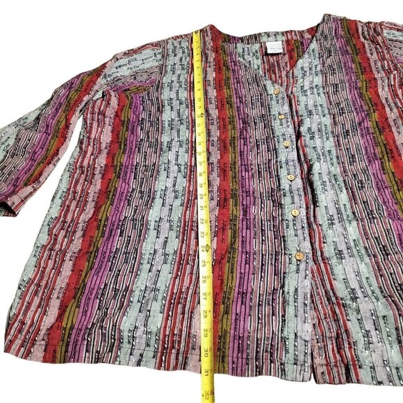 Roamans Womens Multicolor Striped V-Neck 3/4 Sleeve Blouse Top 34W 100% Cotton‎ - Picture 4 of 8